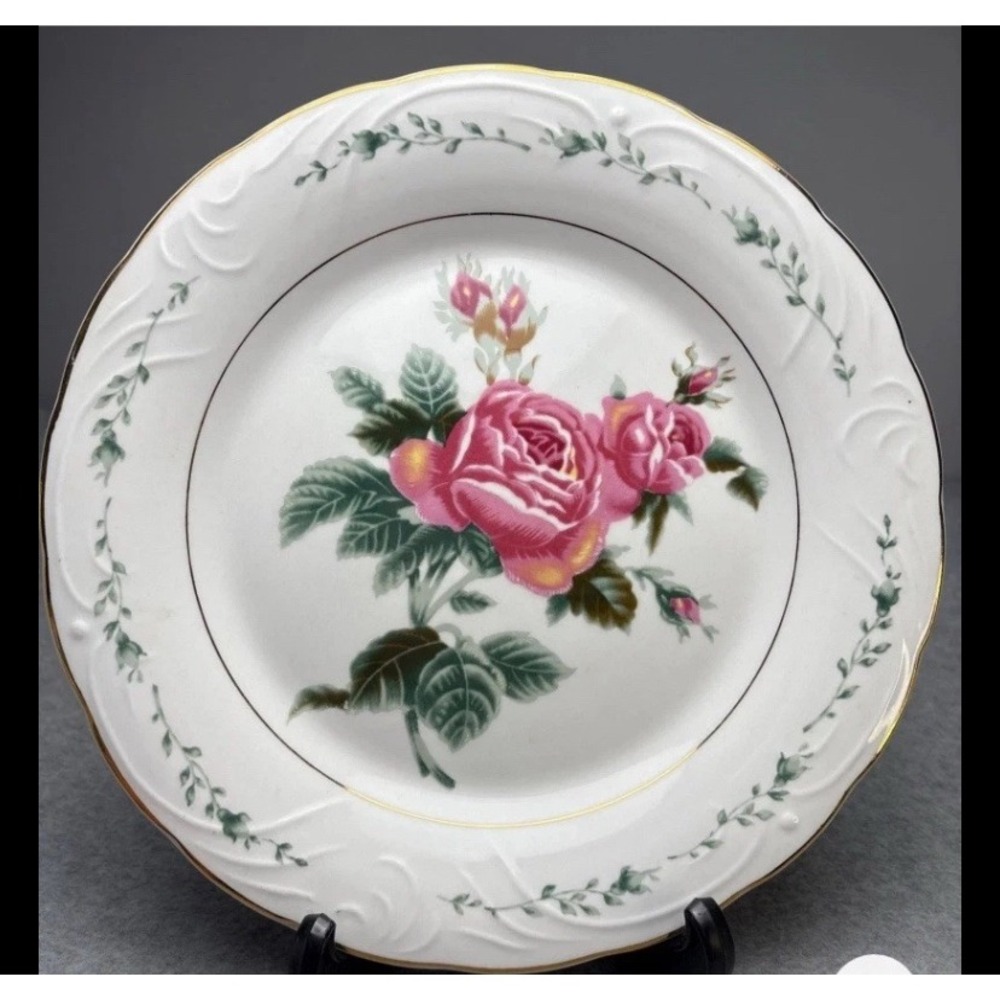 Holsted House Rose Floral Dinner Plate Gold Rim Vintage China